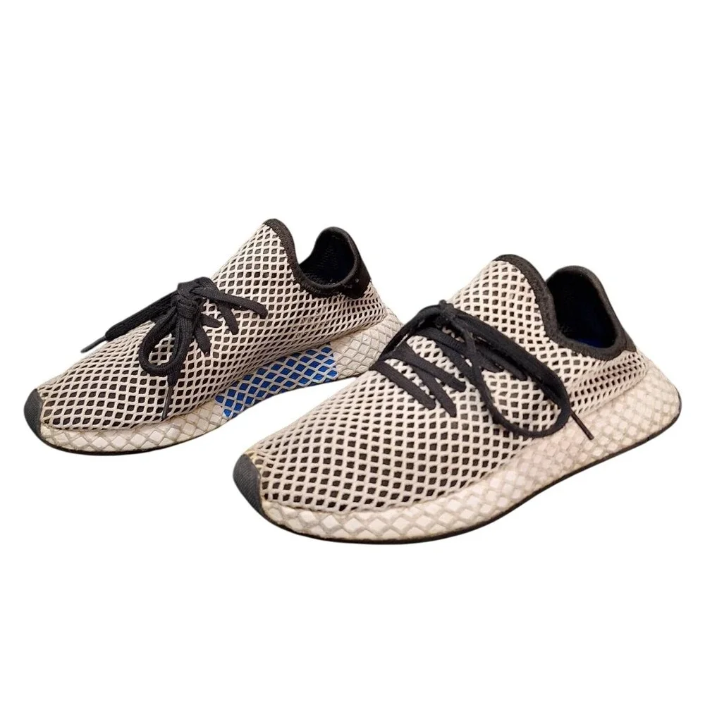 Adidas Deerupt Runner Mesh Sneakers M7.5 /W9 White Black Blue Athletic‎ Shoes